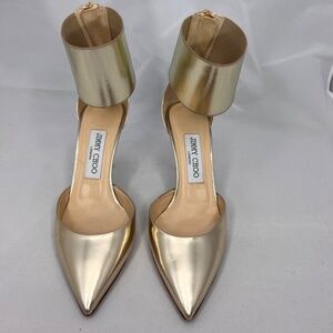 Authentic JIMMY CHOO Trinny ankle strap pumps, metallic gold leather - Size 36.5